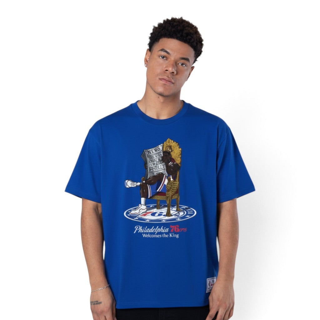 Lebron James Philadelphia 76ers "The King is Here: Welcome to Philly" Graphic T-Shirt Royal Blue