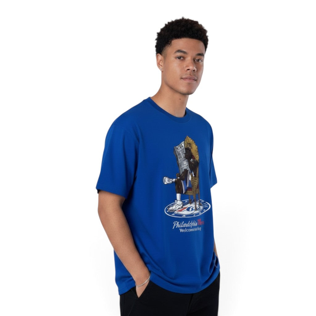 Lebron James Philadelphia 76ers "The King is Here: Welcome to Philly" Graphic T-Shirt Royal Blue