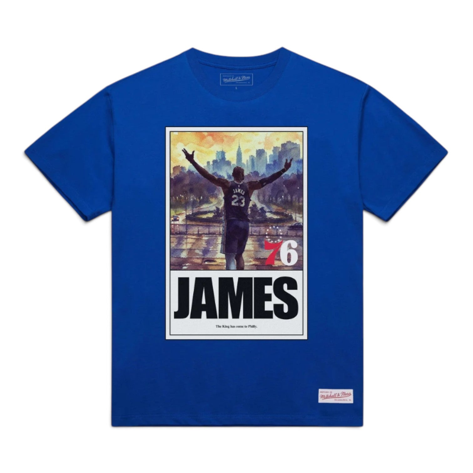 Lebron James Philadelphia 76ers "The King is Here: Welcome to Philly" King Has Arrived T-Shirt Royal Blue