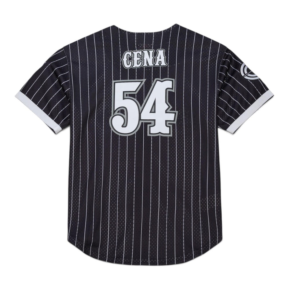 John Cena Final Seconds Striped Mesh Full-Button Baseball Jersey - Black
