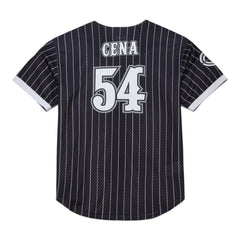 John Cena Final Seconds Striped Mesh Full-Button Baseball Jersey - Black