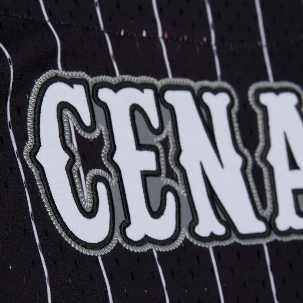 John Cena Final Seconds Striped Mesh Full-Button Baseball Jersey - Black
